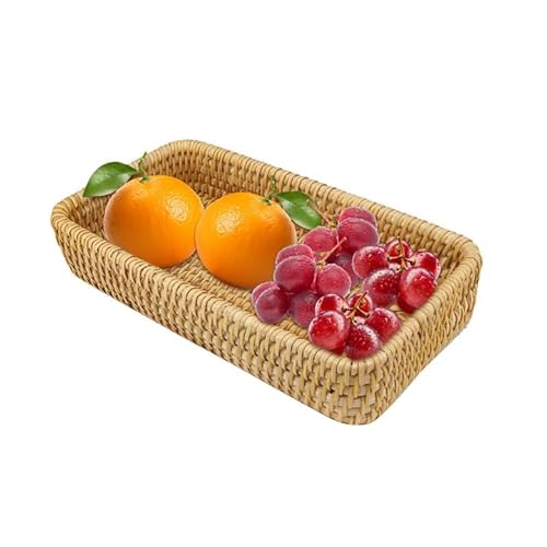 Rattan Serviertablett, Handgeflochtenes Rechteckiges Rattan Serviertablett, Tisch Organisation Aufbewahrungskorb Dekorative Servierkörbe aus Korbgeflecht für den Couchtisch (Klein) von Hapivida