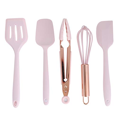 Küchenutensilien Set, 5 Stück Kleine Größe Rosa Silikon Spatel Set Silikon Küchenutensilien Kochbesteck Set, Antihaftes Hitzebeständiges Küchenhelfer Set zum Kochen und Backen, Spülmaschinenfest von Hapivida