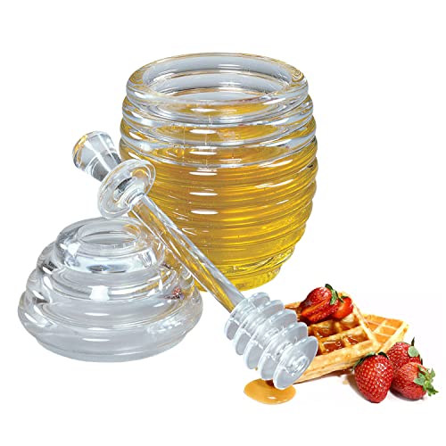 Transparenter Honigtopf, Wabenhonigglas Bee Honey Pot Jar mit Rührstab, geeignet für Home Kitchen Honey Container Dispenser von Hapivida