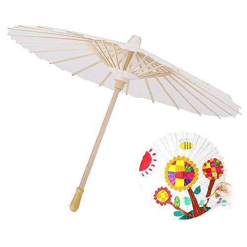 Weißer Papierschirm, Papier Sonnenschirm DIY Malerei Dekorative Sonnenschirm Chinesische/Japanische Dekorative Regenschirm für DIY Malerei, Brautparty, Hochzeit, Party Dekoration (Dia 40cm) von Hapivida