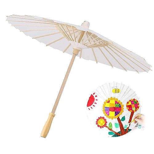 Weißer Papierschirm, Papier Sonnenschirm DIY Malerei Dekorative Sonnenschirm Chinesischer/Japanische Dekorative Regenschirm für DIY Malerei, Brautparty, Hochzeit, Party Dekoration(Dia 60cm) von Hapivida