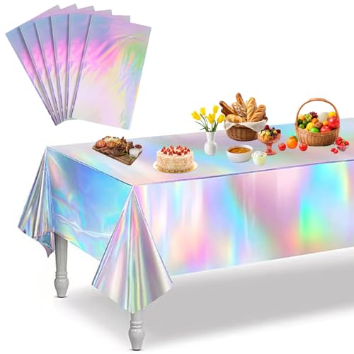Irisierende Party Tischdecke, 6 Stück Laserholografische Tischtuch Bunt Glitzer Tischdecke, 137x183cm Geburtstag Tischdecke Bunt, Einweg Wasserdicht Partytischdecken für Party Geburtstag Festival von HaploS