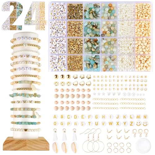 Natürliche Perlen für Armbänder, Perlen Zum Auffädeln, Schmuck Armbänder Selber Machen Set, Schmuckherstellung Kit für Erwachsene Kinder DIY Perline Selber Machen von HaploS