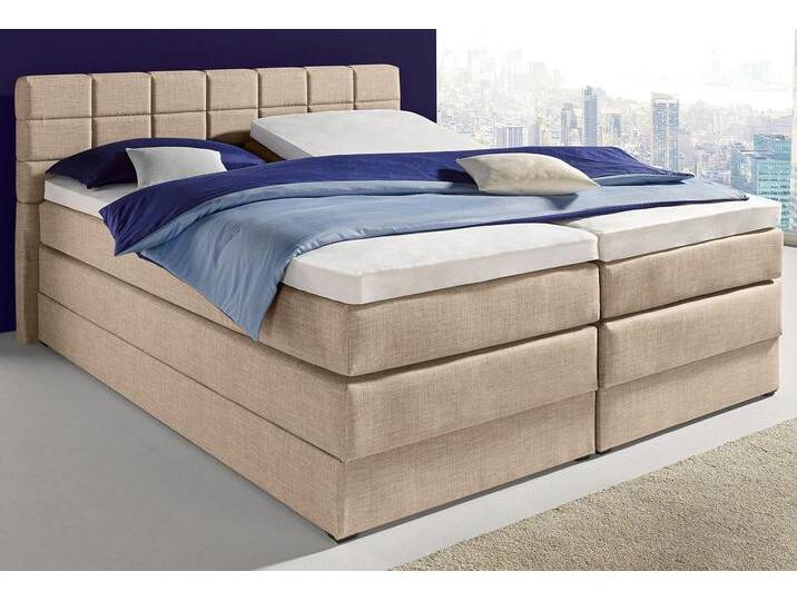 Boxspringbett HAPO, beige, Liegefläche B/L: 180cm x 200cm, kein Härtegrad, 7-Zonen-Tonnentaschen-Federkernmatratze, Das Bett ist mit pflegeleichtem Feinstrukturstoff in Leinenoptik (100% Polyester) bezogen., Die Oberseite der Unterfederung und die Ober- und Unterseite der Obermatratze sind jeweils mit einem rutschhemmenden Stoff aus 70% Polyester und 30% Polypropylen bespannt., Komplettbetten, Boxspringbett, mit Bettkasten von Hapo