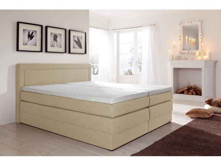 Boxspringbett HAPO, beige, Liegefläche B/L: 200cm x 200cm, kein Härtegrad, Bonnell-Federkernmatratze, Kopfteil, seitliche Unterbox und Obermatratze sind mit pflegeleichtem Feinstrukturstoff in Leinenoptik (100% Polyester) bezogen, Die Oberseite der Unterfederung und die Ober- und Unterseite der Obermatratze sind jeweils mit einem rutschhemmenden Stoff aus 100% Polyester bespannt., Komplettbetten, Boxspringbett, mit Bettkasten Boxspringbett HAPO, beige, Liegefläche B/L: 200cm x 200cm, kein Härtegrad, Bonnell-Federkernmatratze, Kopfteil, seitliche Unterbox und Obermatratze sind mit pflegeleichtem Feinstrukturstoff in Leinenoptik (100% Polyester) bezogen, Die Oberseite der Unterfederung und die Ober- und Unterseite der Obermatratze sind jeweils mit einem rutschhemmenden Stoff aus 100% Polyester bespannt., Komplettbetten, Boxspringbett, mit Bettkasten von Hapo