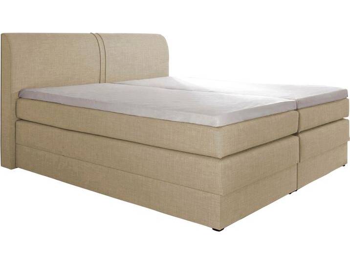 Boxspringbett HAPO, beige (beige, strukturstoff), Liegefläche B/L: 180cm x 200cm, kein Härtegrad, 7-Zonen-Kaltschaummatratze, Kopfteil, seitliche Unterbox und Obermatratze sind mit pflegeleichtem Feinstrukturstoff in Leinenoptik (100% Polyester) oder Kunstleder bezogen, Die Oberseite der Unterfederung und die Ober- und Unterseite der Obermatratze sind jeweils mit einem rutschhemmenden Stoff aus 100% Polyester bespannt., Komplettbetten, Boxspringbett, mit Bettkasten von Hapo