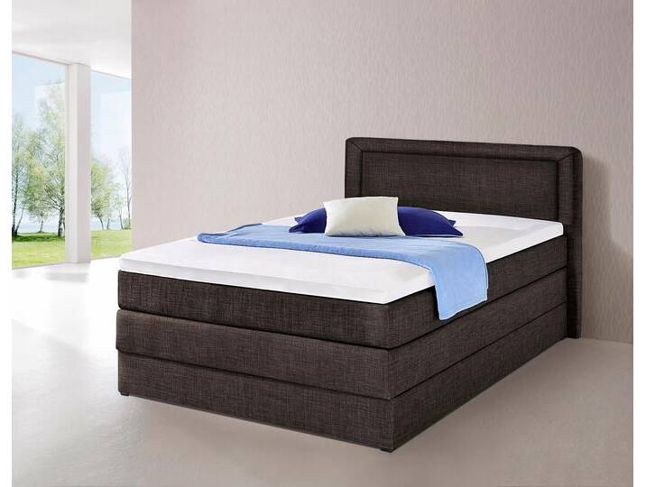 Boxspringbett HAPO, braun, Liegefläche B/L: 140cm x 200cm, kein Härtegrad, 7-Zonen-Kaltschaummatratze, Kopfteil, seitliche Unterbox und Obermatratze sind mit pflegeleichtem Feinstrukturstoff in Leinenoptik (100% Polyester) bezogen, Die Oberseite der Unterfederung und die Ober- und Unterseite der Obermatratze sind jeweils mit einem rutschhemmenden Stoff aus 100% Polyester bespannt., Komplettbetten, Boxspringbett, mit Bettkasten von Hapo