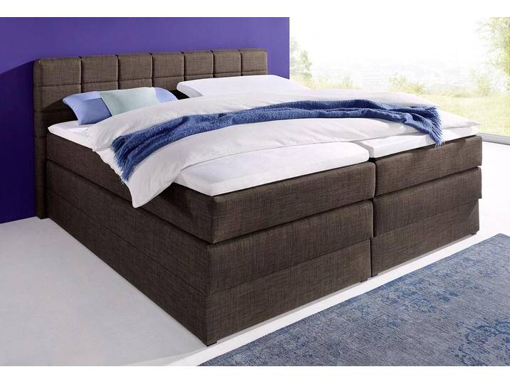 Boxspringbett HAPO, braun, Liegefläche B/L: 140cm x 200cm, kein Härtegrad, 7-Zonen-Tonnentaschen-Federkernmatratze, Das Bett ist mit pflegeleichtem Feinstrukturstoff in Leinenoptik (100% Polyester) bezogen., Die Oberseite der Unterfederung und die Ober- und Unterseite der Obermatratze sind jeweils mit einem rutschhemmenden Stoff aus 70% Polyester und 30% Polypropylen bespannt., Komplettbetten, Boxspringbett, mit Bettkasten von Hapo