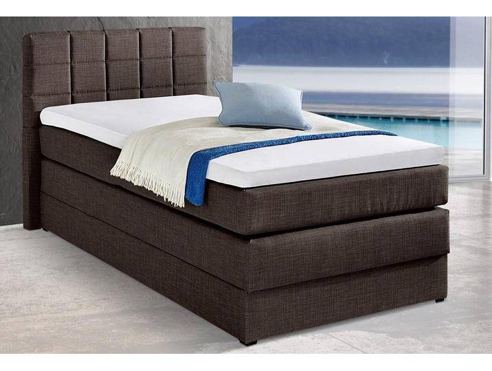 Boxspringbett HAPO, braun, Liegefläche B/L: 140cm x 200cm, kein Härtegrad, Bonnell-Federkernmatratze, Das Bett ist mit pflegeleichtem Feinstrukturstoff in Leinenoptik (100% Polyester) bezogen., Die Oberseite der Unterfederung und die Ober- und Unterseite der Obermatratze sind jeweils mit einem rutschhemmenden Stoff aus 70% Polyester und 30% Polypropylen bespannt., Komplettbetten, Boxspringbett, mit Bettkasten von Hapo