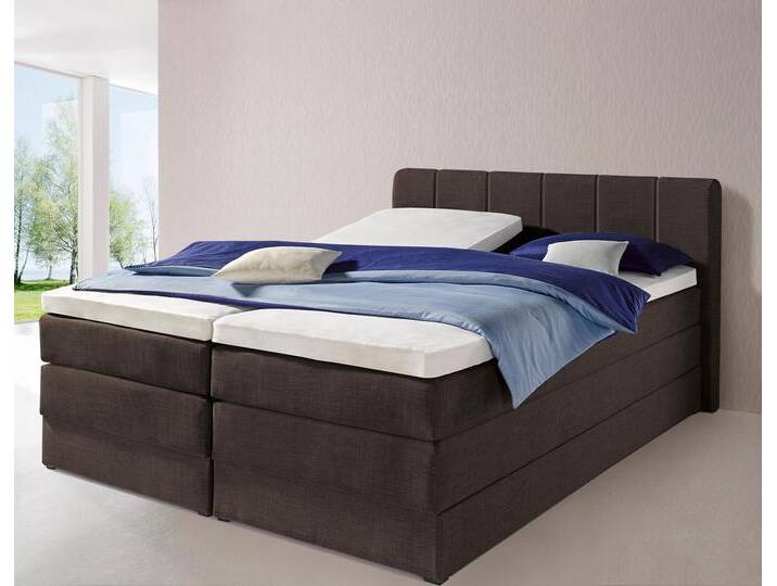 Boxspringbett HAPO, braun, Liegefläche B/L: 160cm x 200cm, kein Härtegrad, 7-Zonen-Kaltschaummatratze, Kopfteil, seitliche Unterbox und Obermatratze sind mit pflegeleichtem Feinstrukturstoff in Leinenoptik (100% Polyester) bezogen, Die Oberseite der Unterfederung und die Ober- und Unterseite der Obermatratze sind jeweils mit einem rutschhemmenden Stoff aus 100% Polyester bespannt., Komplettbetten, Boxspringbett, mit Bettkasten von Hapo