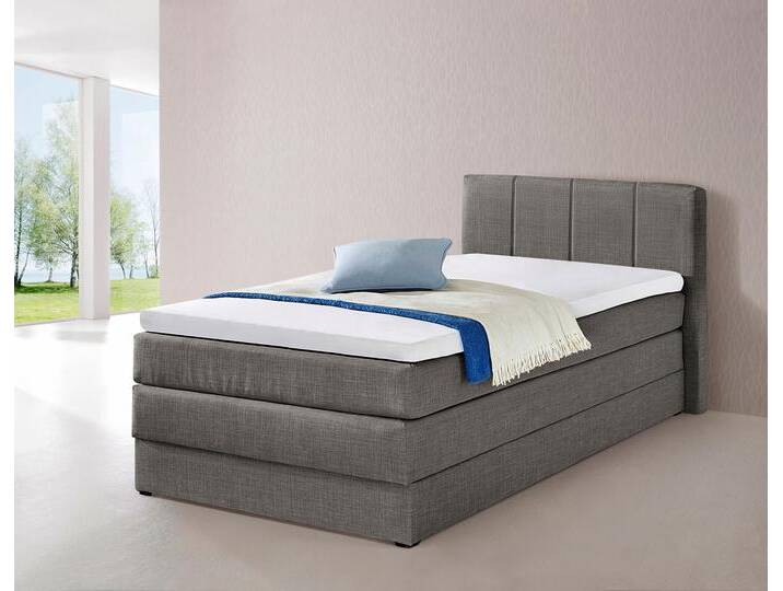 Boxspringbett HAPO, grau (anthrazit), Liegefläche B/L: 100cm x 200cm, kein Härtegrad, 7-Zonen-Kaltschaummatratze, Kopfteil, seitliche Unterbox und Obermatratze sind mit pflegeleichtem Feinstrukturstoff in Leinenoptik (100% Polyester) bezogen, Die Oberseite der Unterfederung und die Ober- und Unterseite der Obermatratze sind jeweils mit einem rutschhemmenden Stoff aus 100% Polyester bespannt., Komplettbetten, Boxspringbett, mit Bettkasten von Hapo