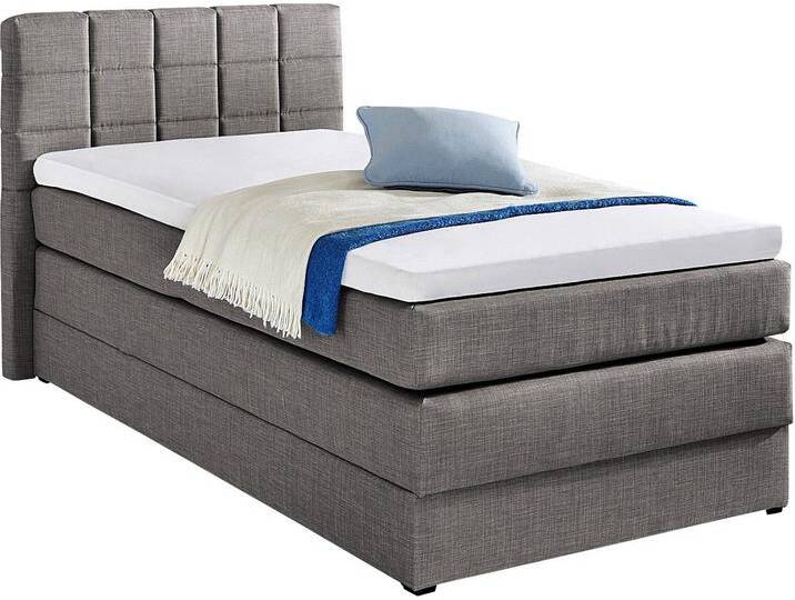 Boxspringbett HAPO, grau (anthrazit), Liegefläche B/L: 100cm x 200cm, kein Härtegrad, Bonnell-Federkernmatratze, Das Bett ist mit pflegeleichtem Feinstrukturstoff in Leinenoptik (100% Polyester) bezogen.;Die Oberseite der Unterfederung und die Ober- und Unterseite der Obermatratze sind jeweils mit einem rutschhemmenden Stoff aus 70% Polyester und 30% Polypropylen bespannt., Komplettbetten, Boxspringbett, mit Bettkasten von Hapo