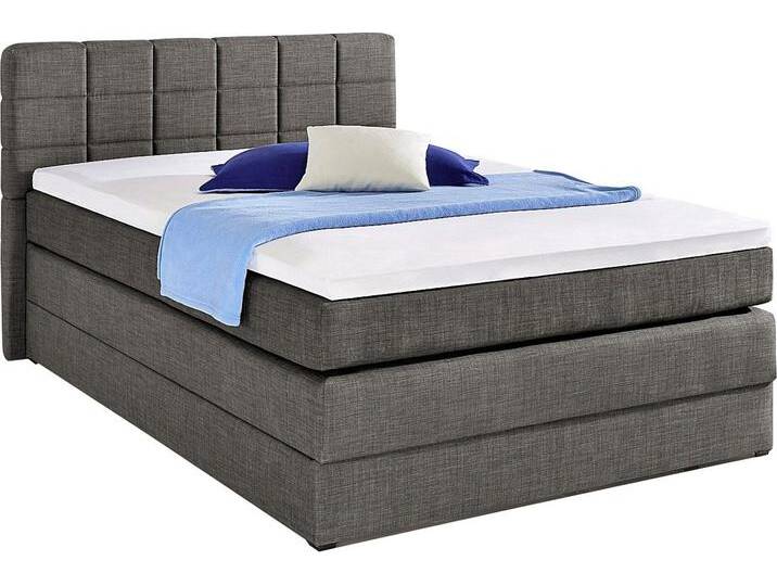 Boxspringbett HAPO, grau (anthrazit), Liegefläche B/L: 140cm x 200cm, kein Härtegrad, 7-Zonen-Tonnentaschen-Federkernmatratze, Das Bett ist mit pflegeleichtem Feinstrukturstoff in Leinenoptik (100% Polyester) bezogen., Die Oberseite der Unterfederung und die Ober- und Unterseite der Obermatratze sind jeweils mit einem rutschhemmenden Stoff aus 70% Polyester und 30% Polypropylen bespannt., Komplettbetten, Boxspringbett, mit Bettkasten von Hapo