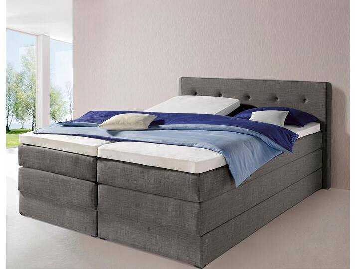 Boxspringbett HAPO, grau (anthrazit), Liegefläche B/L: 160cm x 200cm, kein Härtegrad, 7-Zonen-Kaltschaummatratze, Kopfteil, seitliche Unterbox und Obermatratze sind mit pflegeleichtem Feinstrukturstoff in Leinenoptik (100% Polyester) bezogen, Die Oberseite der Unterfederung und die Ober- und Unterseite der Obermatratze sind jeweils mit einem rutschhemmenden Stoff aus 100% Polyester bespannt., Komplettbetten, Boxspringbett, mit Bettkasten von Hapo