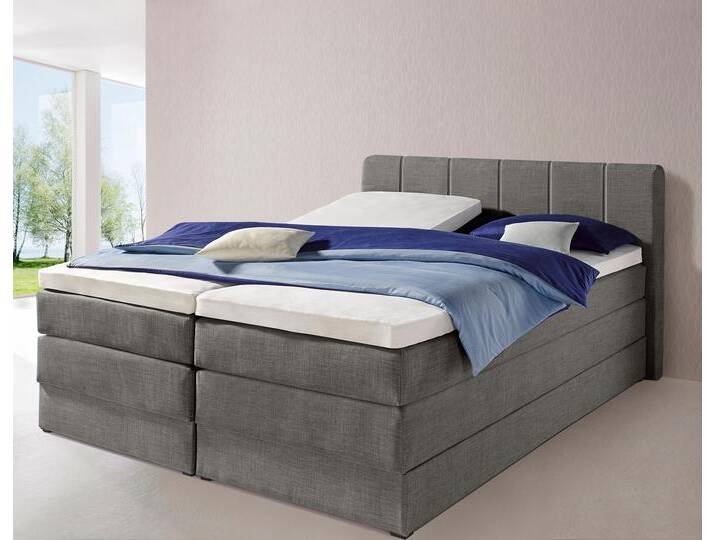 Boxspringbett HAPO, grau (anthrazit), Liegefläche B/L: 180cm x 200cm, kein Härtegrad, Bonnell-Federkernmatratze, Kopfteil, seitliche Unterbox und Obermatratze sind mit pflegeleichtem Feinstrukturstoff in Leinenoptik (100% Polyester) bezogen, Die Oberseite der Unterfederung und die Ober- und Unterseite der Obermatratze sind jeweils mit einem rutschhemmenden Stoff aus 100% Polyester bespannt., Komplettbetten, Boxspringbett, mit Bettkasten von Hapo