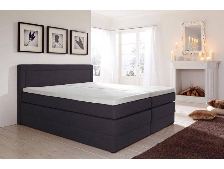 Boxspringbett HAPO, grau (anthrazit), Liegefläche B/L: 200cm x 200cm, kein Härtegrad, 7-Zonen-Tonnentaschen-Federkernmatratze, Kopfteil, seitliche Unterbox und Obermatratze sind mit pflegeleichtem Feinstrukturstoff in Leinenoptik (100% Polyester) bezogen, Die Oberseite der Unterfederung und die Ober- und Unterseite der Obermatratze sind jeweils mit einem rutschhemmenden Stoff aus 100% Polyester bespannt., Komplettbetten, Boxspringbett, mit Bettkasten von Hapo