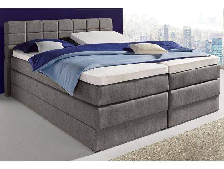 Boxspringbett HAPO, grau (anthrazit), Liegefläche B/L: 200cm x 200cm, kein Härtegrad, Bonnell-Federkernmatratze, Das Bett ist mit pflegeleichtem Feinstrukturstoff in Leinenoptik (100% Polyester) bezogen., Die Oberseite der Unterfederung und die Ober- und Unterseite der Obermatratze sind jeweils mit einem rutschhemmenden Stoff aus 70% Polyester und 30% Polypropylen bespannt., Komplettbetten, Boxspringbett, mit Bettkasten von Hapo
