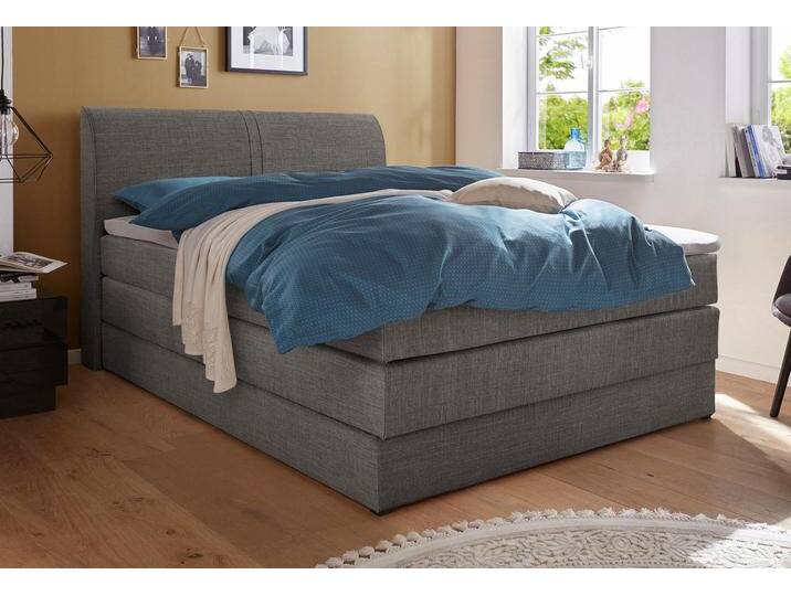Boxspringbett HAPO, grau (anthrazit, strukturstoff), Liegefläche B/L: 140cm x 200cm, kein Härtegrad, 7-Zonen-Kaltschaummatratze, Kopfteil, seitliche Unterbox und Obermatratze sind mit pflegeleichtem Feinstrukturstoff in Leinenoptik (100% Polyester) oder Kunstleder bezogen, Die Oberseite der Unterfederung und die Ober- und Unterseite der Obermatratze sind jeweils mit einem rutschhemmenden Stoff aus 100% Polyester bespannt., Komplettbetten, Boxspringbett, mit Bettkasten von Hapo