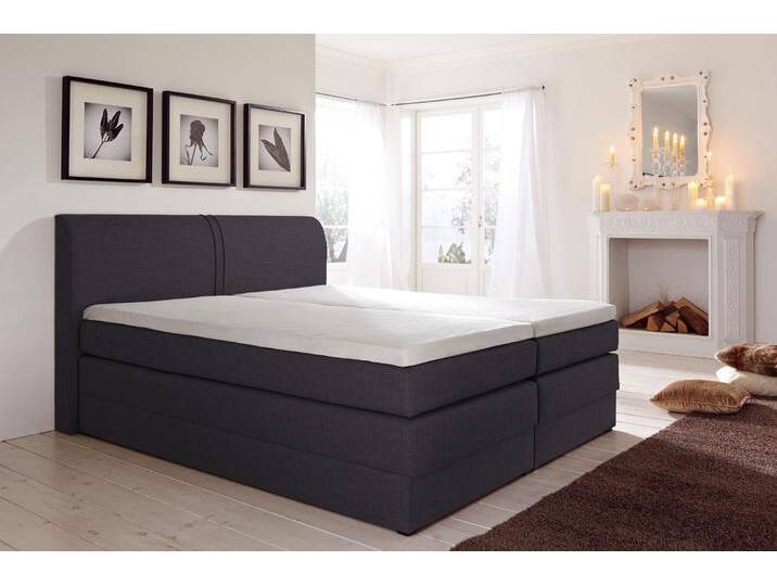 Boxspringbett HAPO, grau (anthrazit, strukturstoff), Liegefläche B/L: 180cm x 200cm, kein Härtegrad, 7-Zonen-Tonnentaschen-Federkernmatratze, Kopfteil, seitliche Unterbox und Obermatratze sind mit pflegeleichtem Feinstrukturstoff in Leinenoptik (100% Polyester) oder Kunstleder bezogen, Die Oberseite der Unterfederung und die Ober- und Unterseite der Obermatratze sind jeweils mit einem rutschhemmenden Stoff aus 100% Polyester bespannt., Komplettbetten, Boxspringbett, mit Bettkasten von Hapo