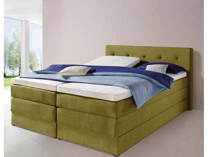 Boxspringbett HAPO, grün, Liegefläche B/L: 160cm x 200cm, kein Härtegrad, Bonnell-Federkernmatratze, Kopfteil, seitliche Unterbox und Obermatratze sind mit pflegeleichtem Feinstrukturstoff in Leinenoptik (100% Polyester) bezogen, Die Oberseite der Unterfederung und die Ober- und Unterseite der Obermatratze sind jeweils mit einem rutschhemmenden Stoff aus 100% Polyester bespannt., Komplettbetten, Boxspringbett, mit Bettkasten Boxspringbett HAPO, grün, Liegefläche B/L: 160cm x 200cm, kein Härtegrad, Bonnell-Federkernmatratze, Kopfteil, seitliche Unterbox und Obermatratze sind mit pflegeleichtem Feinstrukturstoff in Leinenoptik (100% Polyester) bezogen, Die Oberseite der Unterfederung und die Ober- und Unterseite der Obermatratze sind jeweils mit einem rutschhemmenden Stoff aus 100% Polyester bespannt., Komplettbetten, Boxspringbett, mit Bettkasten von Hapo
