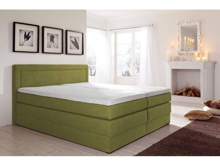 Boxspringbett HAPO, grün, Liegefläche B/L: 200cm x 200cm, kein Härtegrad, 7-Zonen-Kaltschaummatratze, Kopfteil, seitliche Unterbox und Obermatratze sind mit pflegeleichtem Feinstrukturstoff in Leinenoptik (100% Polyester) bezogen, Die Oberseite der Unterfederung und die Ober- und Unterseite der Obermatratze sind jeweils mit einem rutschhemmenden Stoff aus 100% Polyester bespannt., Komplettbetten, Boxspringbett, mit Bettkasten Boxspringbett HAPO, grün, Liegefläche B/L: 200cm x 200cm, kein Härtegrad, 7-Zonen-Kaltschaummatratze, Kopfteil, seitliche Unterbox und Obermatratze sind mit pflegeleichtem Feinstrukturstoff in Leinenoptik (100% Polyester) bezogen, Die Oberseite der Unterfederung und die Ober- und Unterseite der Obermatratze sind jeweils mit einem rutschhemmenden Stoff aus 100% Polyester bespannt., Komplettbetten, Boxspringbett, mit Bettkasten von Hapo