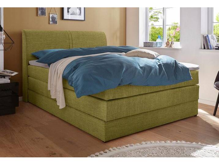 Boxspringbett HAPO, grün (grün, strukturstoff), Liegefläche B/L: 140cm x 200cm, kein Härtegrad, 7-Zonen-Tonnentaschen-Federkernmatratze, Kopfteil, seitliche Unterbox und Obermatratze sind mit pflegeleichtem Feinstrukturstoff in Leinenoptik (100% Polyester) oder Kunstleder bezogen, Die Oberseite der Unterfederung und die Ober- und Unterseite der Obermatratze sind jeweils mit einem rutschhemmenden Stoff aus 100% Polyester bespannt., Komplettbetten, Boxspringbett, mit Bettkasten von Hapo