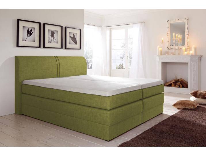 Boxspringbett HAPO, grün (grün, strukturstoff), Liegefläche B/L: 200cm x 200cm, kein Härtegrad, 7-Zonen-Tonnentaschen-Federkernmatratze, Kopfteil, seitliche Unterbox und Obermatratze sind mit pflegeleichtem Feinstrukturstoff in Leinenoptik (100% Polyester) oder Kunstleder bezogen, Die Oberseite der Unterfederung und die Ober- und Unterseite der Obermatratze sind jeweils mit einem rutschhemmenden Stoff aus 100% Polyester bespannt., Komplettbetten, Boxspringbett, mit Bettkasten von Hapo