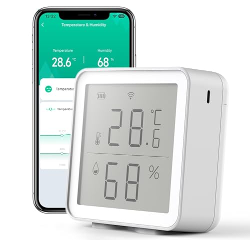 Smart WLAN Thermometer Hygrometer,Innentemperatur-Feuchtigkeitssensor, App-Benachrichtigungsalarm, kostenloser Datenspeicherexport, digitaler Fernmonitor für Schlafzimmer, Weinkeller von HapopFan