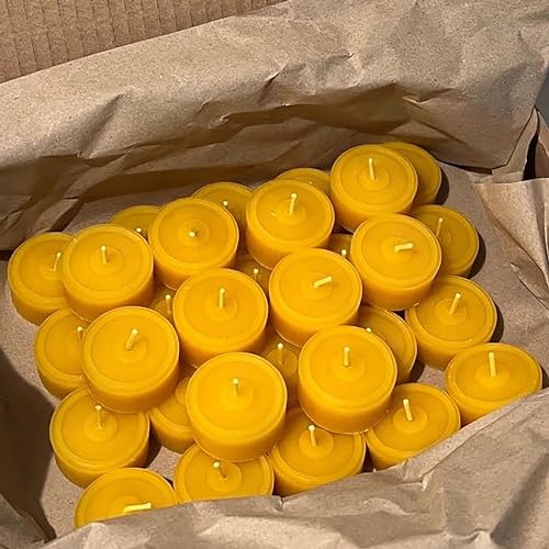 30 HappBee® Marken Teelichter Bienenwachs honiggelb & duftend rein natürlich | Manufaktur handgefertigt | umweltbewusste Verpackung von HappBee