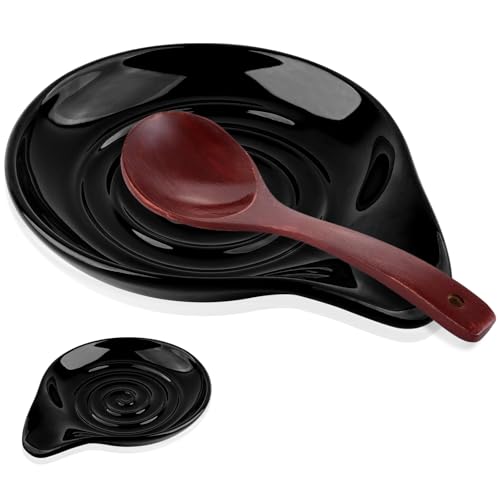 Keramik Löffelablage für Küche, Hitzebeständig Spoon Rest, Chunky Großer Kochlöffelablage für Schöpfkelle, Löffel, Pfannenwender, Spülmaschinenfest (Mattschwarze) von Happara