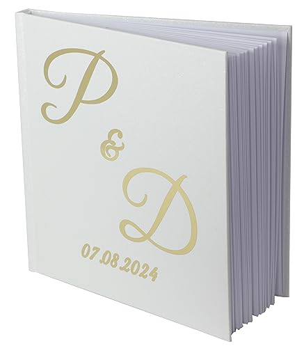 Gästebuch personalisiert – Ihr eigener Text auf dem Wunschbuch – Ideal Für Hochzeiten, Jubiläen, Geburtstage – 96 Seiten Premium – Goldlaminat (Weißer Einband – Weiße Seiten) von Happenings