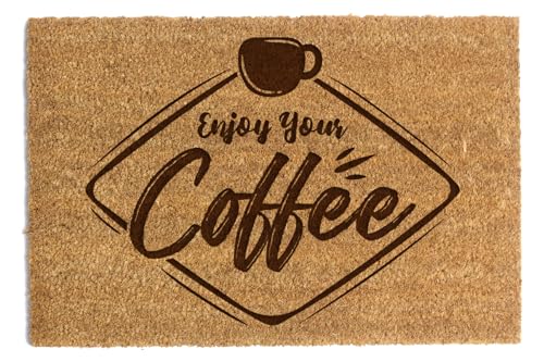 Happenings Fußmatte aus Kokosfaser – Lustige Fußmatte mit der Aufschrift „Enjoy your Coffee“ – Als Geschenk – Fußmatte für zu Hause (40x60cm) von Happenings