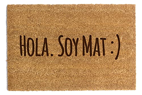 Happenings Fußmatte aus Kokosfaser mit Text Hi. I'm Mat Eingang Fußmatten in verschiedenen Sprachen zur Auswahl natürlicher Kokosmatte rutschfest 40 x 60 cm (Hola. Soja-Matte:) von Happenings
