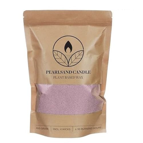 Kerzensand, Kerzensand mit docht, Wachspellen, Kerzen-Set 400 g Kerzenwachsperlen + 4 Baumwolldochte (Lavendel) von Happenings