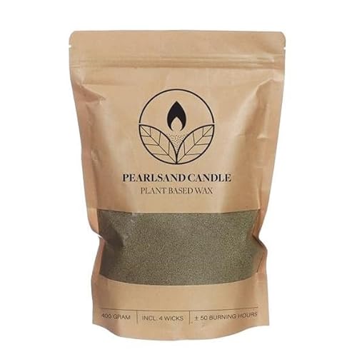 Kerzensand, Kerzensand mit docht, Wachspellen, Kerzen-Set 400 g Kerzenwachsperlen + 4 Baumwolldochte (Moss Green) von Happenings