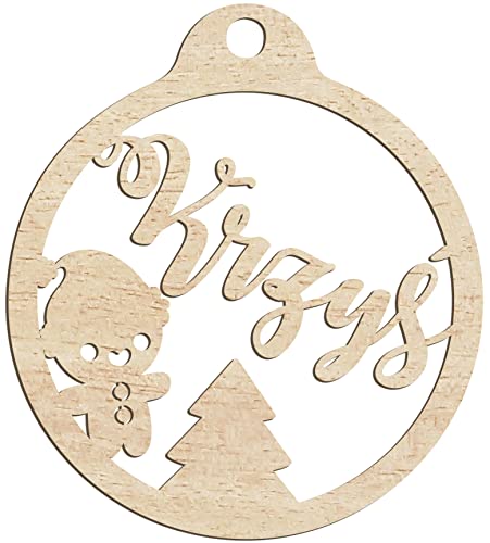 Personalisierte Weihnachtskugel aus Holz, graviert, Geschenk für die Feiertage, jeder Name, hängende Baumdekoration, natürliches Dekor (Modell 1) von Happenings