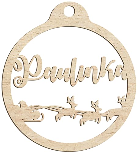 Personalisierte Weihnachtskugel aus Holz, graviert, Geschenk für die Feiertage, jeder Name, hängende Baumdekoration, natürliches Dekor (Modell 2) von Happenings