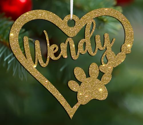 Personalisierte Weihnachtskugel mit Namen Hund, Katze, Tier oder Wunschtext Ø 10 cm Weihnachtskugeln Individuelle Weihnachtsdeko (Herz, Glitzer-Acryl) von Happenings