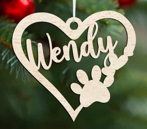 Personalisierte Weihnachtskugel mit Namen Hund, Katze, Tier oder Wunschtext Ø 10 cm Weihnachtskugeln Individuelle Weihnachtsdeko (Herz, Sperrholz) von Happenings