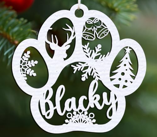 Personalisierte Weihnachtskugel mit Namen Hund, Katze, Tier oder Wunschtext Ø 10 cm Weihnachtskugeln Individuelle Weihnachtsdeko (Pfote, HDF Weiß) von Happenings