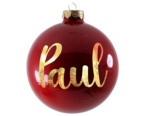 Personalisierte Weihnachtskugel mit Namen oder Irgendein Text Ø 10 cm, Christbaumkugel aus mattiertem/glänzendem Glas, individueller Weihnachtsschmuck, Goldener Text (Weihnachtsrot) von Happenings