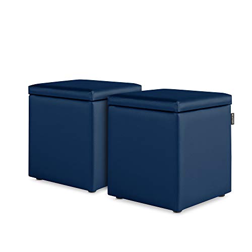 Happers 2er-Set Hocker mit Stauraum aus Kunstleder Blau für das Wohnzimmer oder Schlafzimmer von Happers