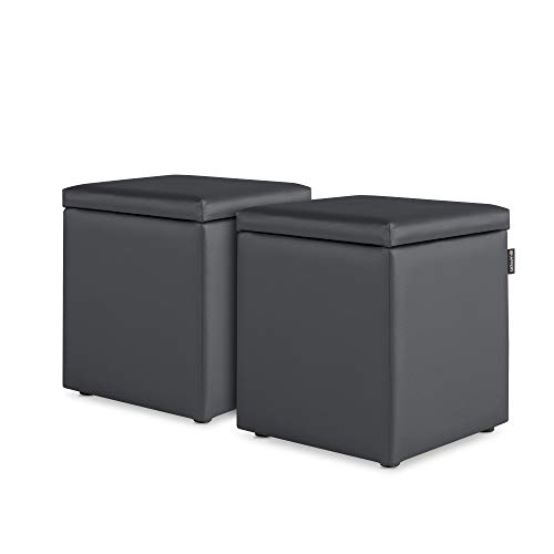 Happers 2er-Set Hocker mit Stauraum aus Kunstleder Grau für das Wohnzimmer oder Schlafzimmer von Happers