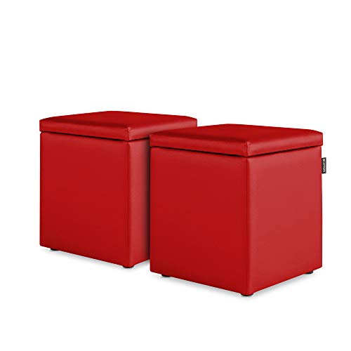 Happers 2er-Set Hocker mit Stauraum aus Kunstleder Rot für das Wohnzimmer oder Schlafzimmer von Happers