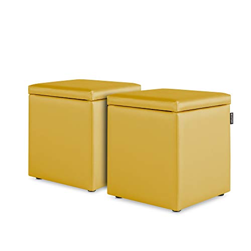 Happers 2er-Set Hocker mit Stauraum aus Kunstleder Senffarben für das Wohnzimmer oder Schlafzimmer von Happers