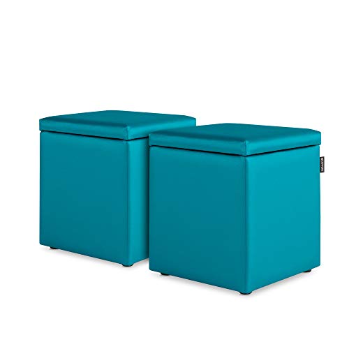 Happers 2er-Set Hocker mit Stauraum aus Kunstleder Türkis für das Wohnzimmer oder Schlafzimmer von Happers