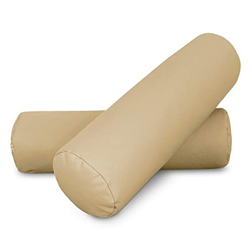 Happers Nackenrolle 2er-Pack 50x15cm aus Kunstleder Beige. Nackenkissen zur Linderung von Haltungsschmerzen oder zum Schlafen von Happers