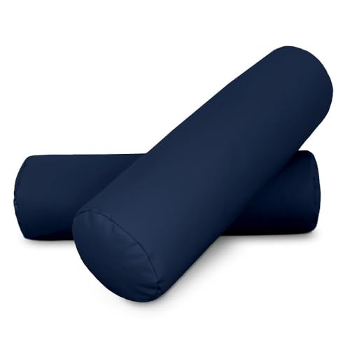 Happers Nackenrolle 2er-Pack 50x15cm aus Kunstleder Marineblau. Nackenkissen zur Linderung von Haltungsschmerzen oder zum Schlafen von Happers