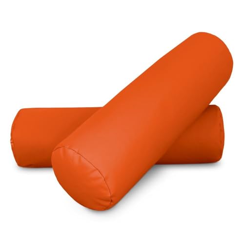 Happers Nackenrolle 2er-Pack 50x15cm aus Kunstleder Orange. Nackenkissen zur Linderung von Haltungsschmerzen oder zum Schlafen von Happers