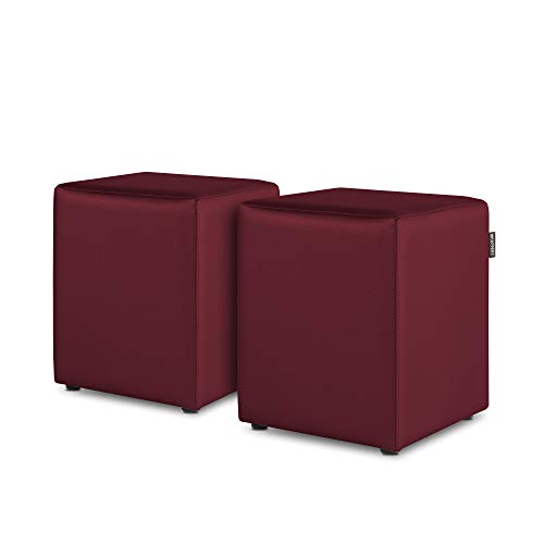 Happers Set aus 2 Sitzwürfeln aus Kunstleder Granatrot. Sitzhocker und Fußstütze für das Wohnzimmer oder Schlafzimmer von Happers